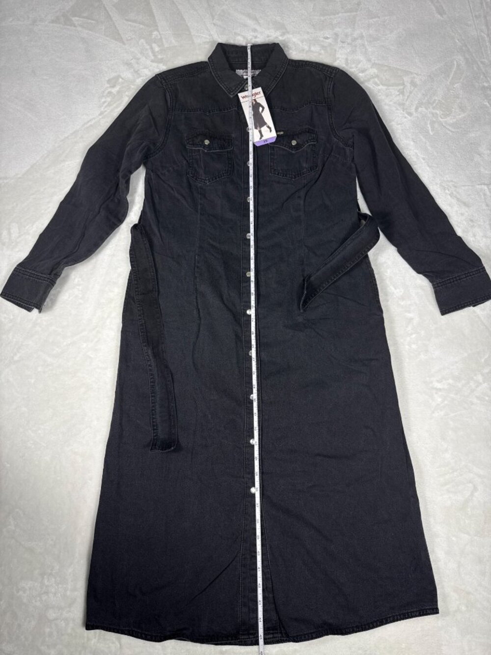Wrangler Belted Denim Midi Dress XS Black Western Style - Picture 5 of 9